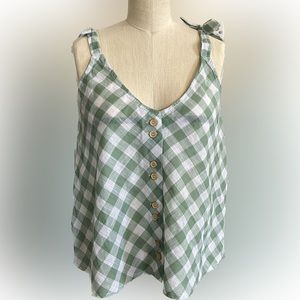 Mango | Gingham Tie Top | Green | Size XS